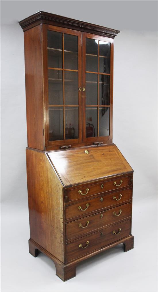 A George III mahogany bureau bookcase, W.2ft 10in.